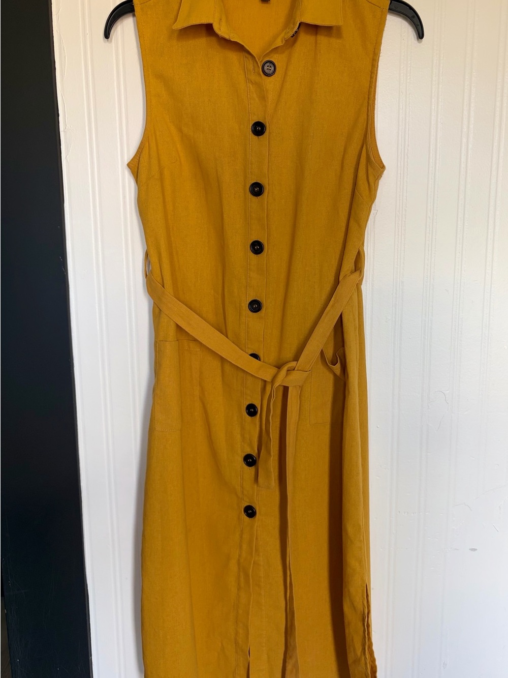 J. Jill Sleeveless Mustard Button-Front Midi Dress with Tie - Picture 6 of 11